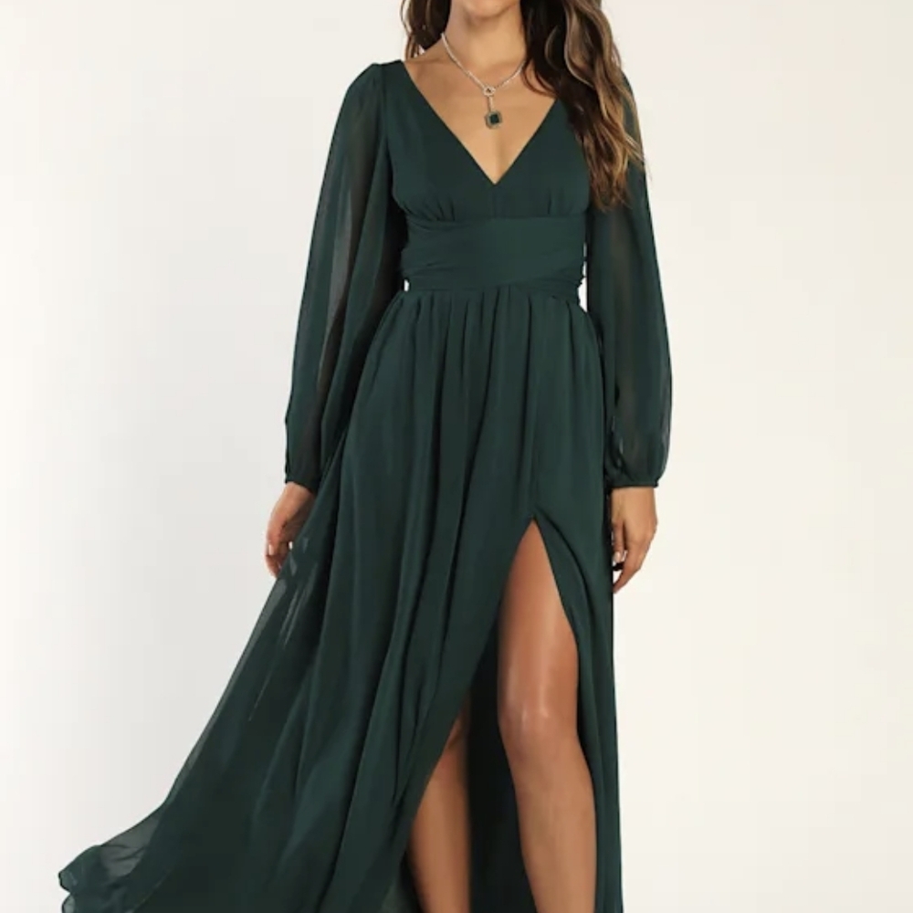 Lulu's Deep Green Long Sleeve Maxi Dress